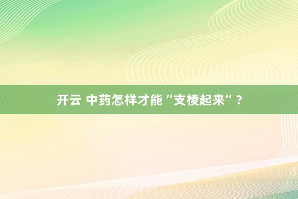 开云 中药怎样才能“支棱起来”？